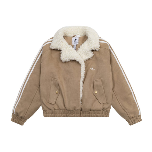 Addias Originals Cropped Sherpa Lined Faux Suede Jacket