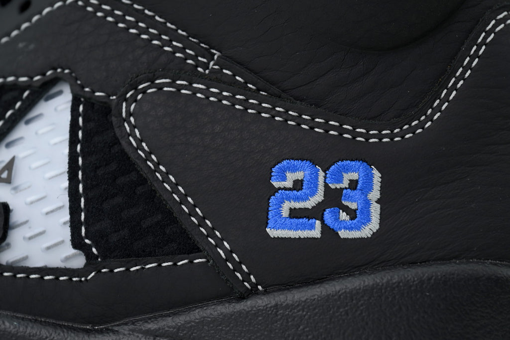 Awake NY x Air Jordan 5 Blackl + university blue accents + “NY” heel