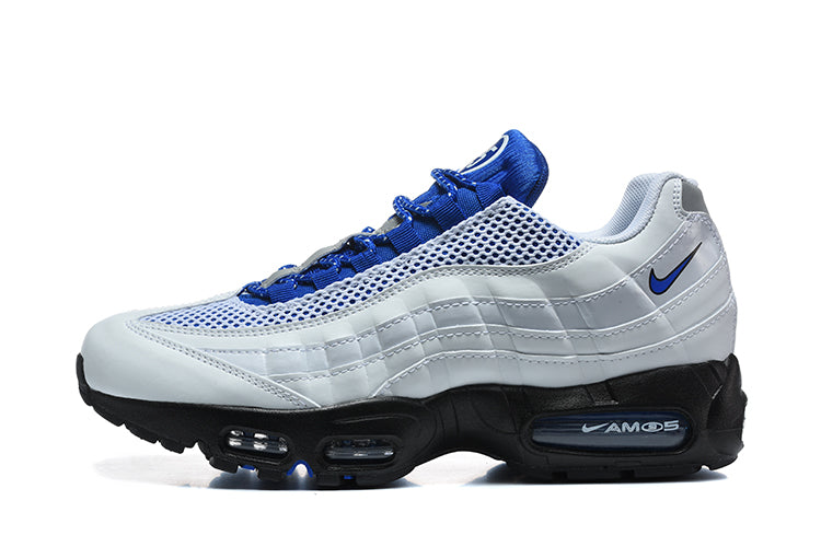 This is a Nike Air Max 95 in a white and royal blue colorway.