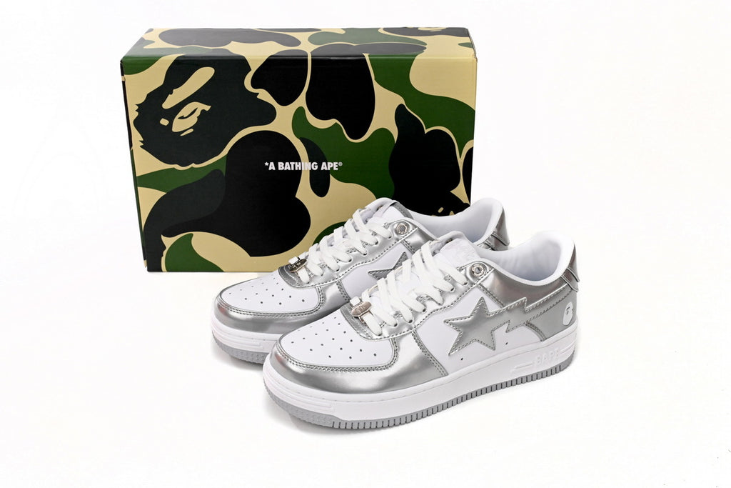 Bape Sta low White/Silver Metallic Patent