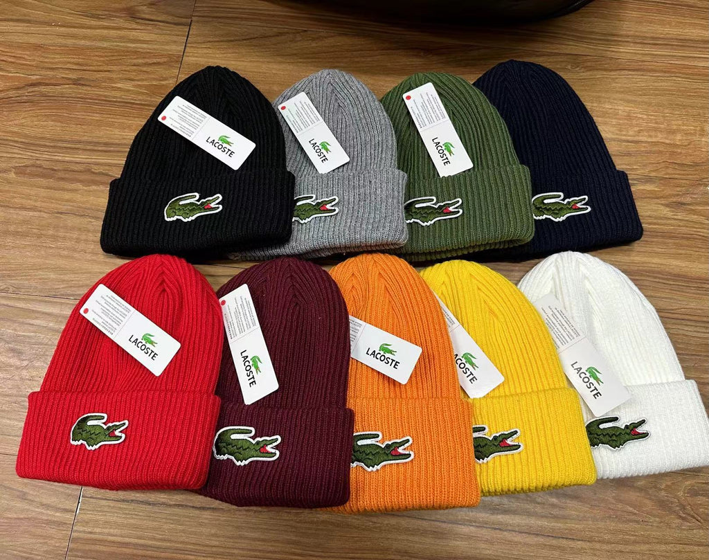 Lacoste Ribbed Cuff Beanie with Croc Patch