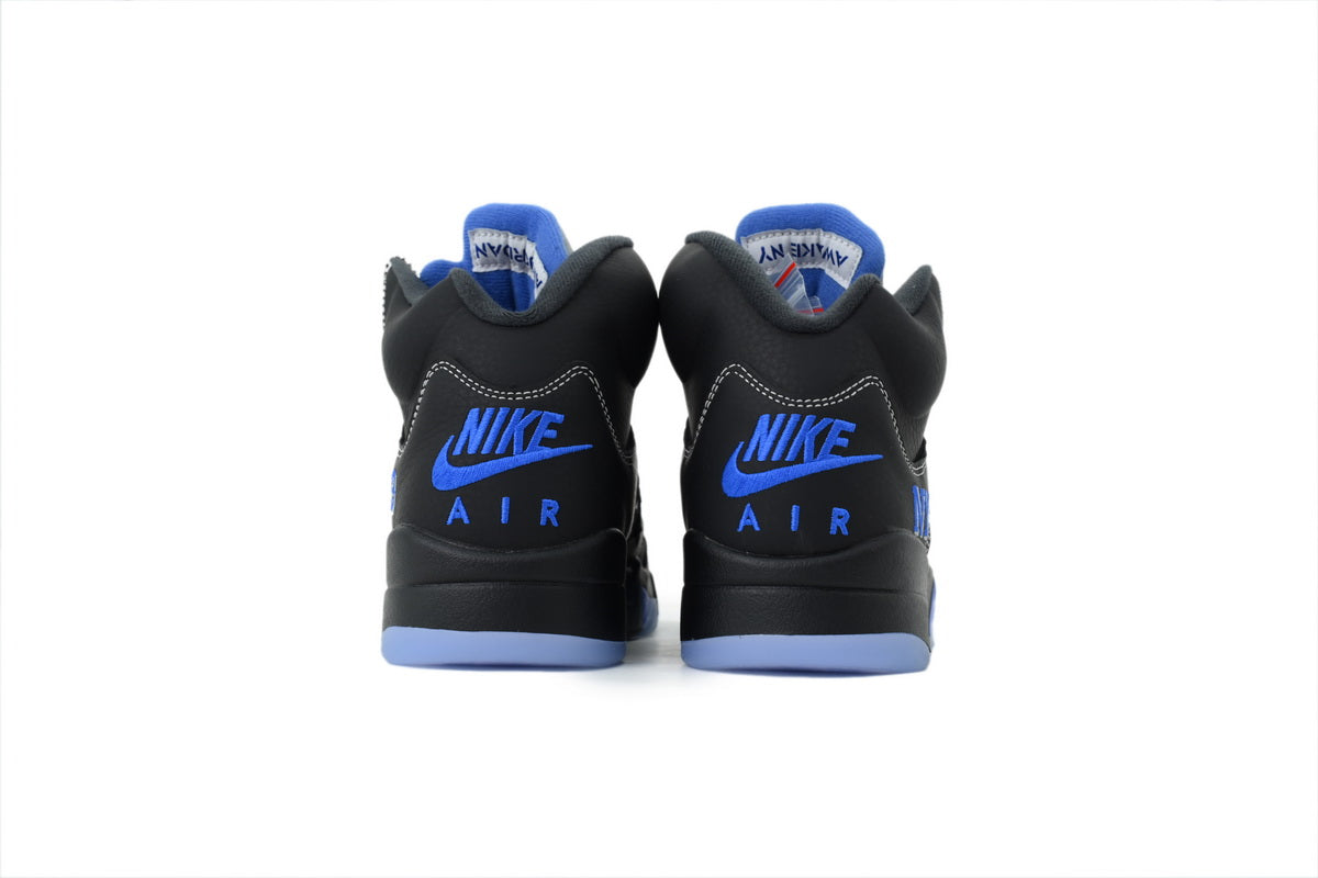 Awake NY x Air Jordan 5 Blackl + university blue accents + “NY” heel