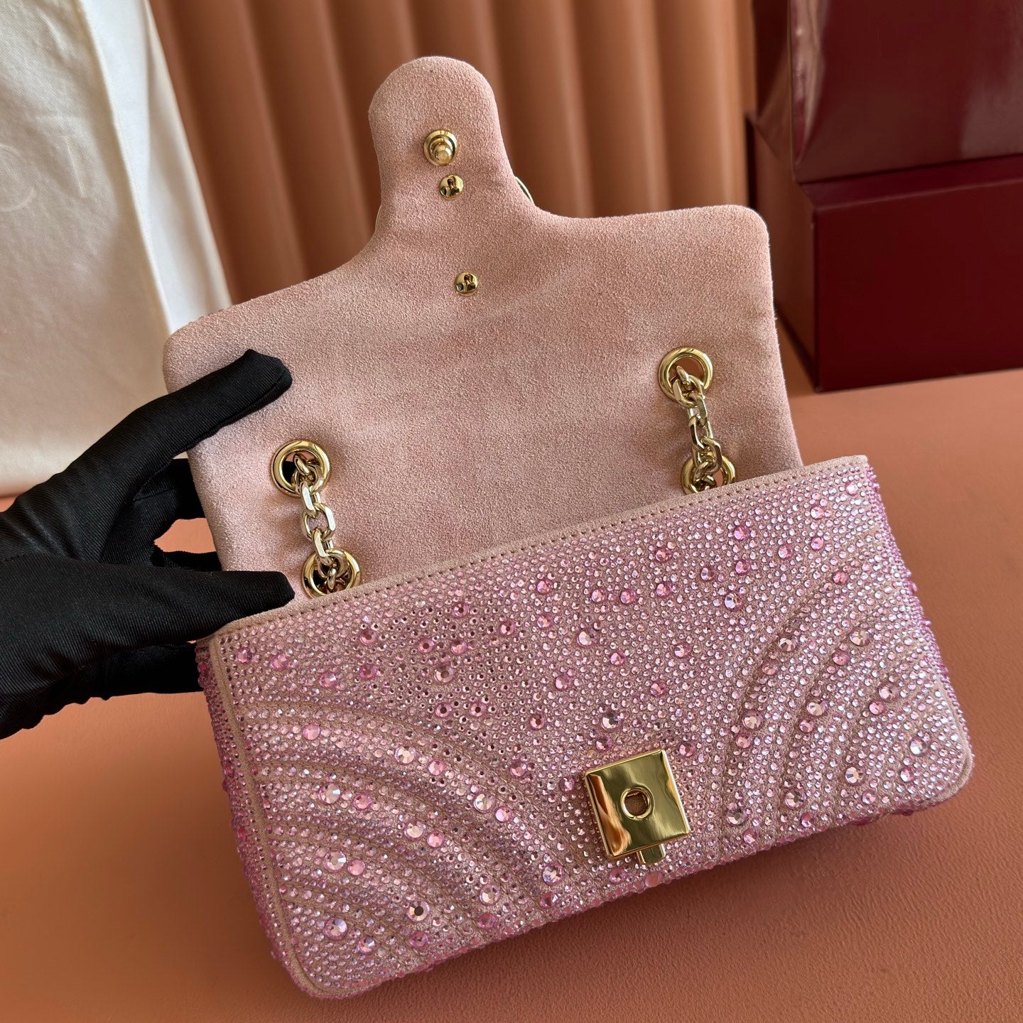 GG Marmont Crystal Mini-Kettentasche - Rosa