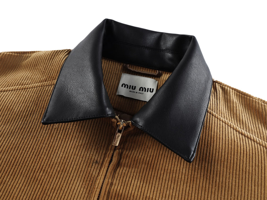 Miu Miu Cordjacke mit Reißverschluss und Lederkragen
