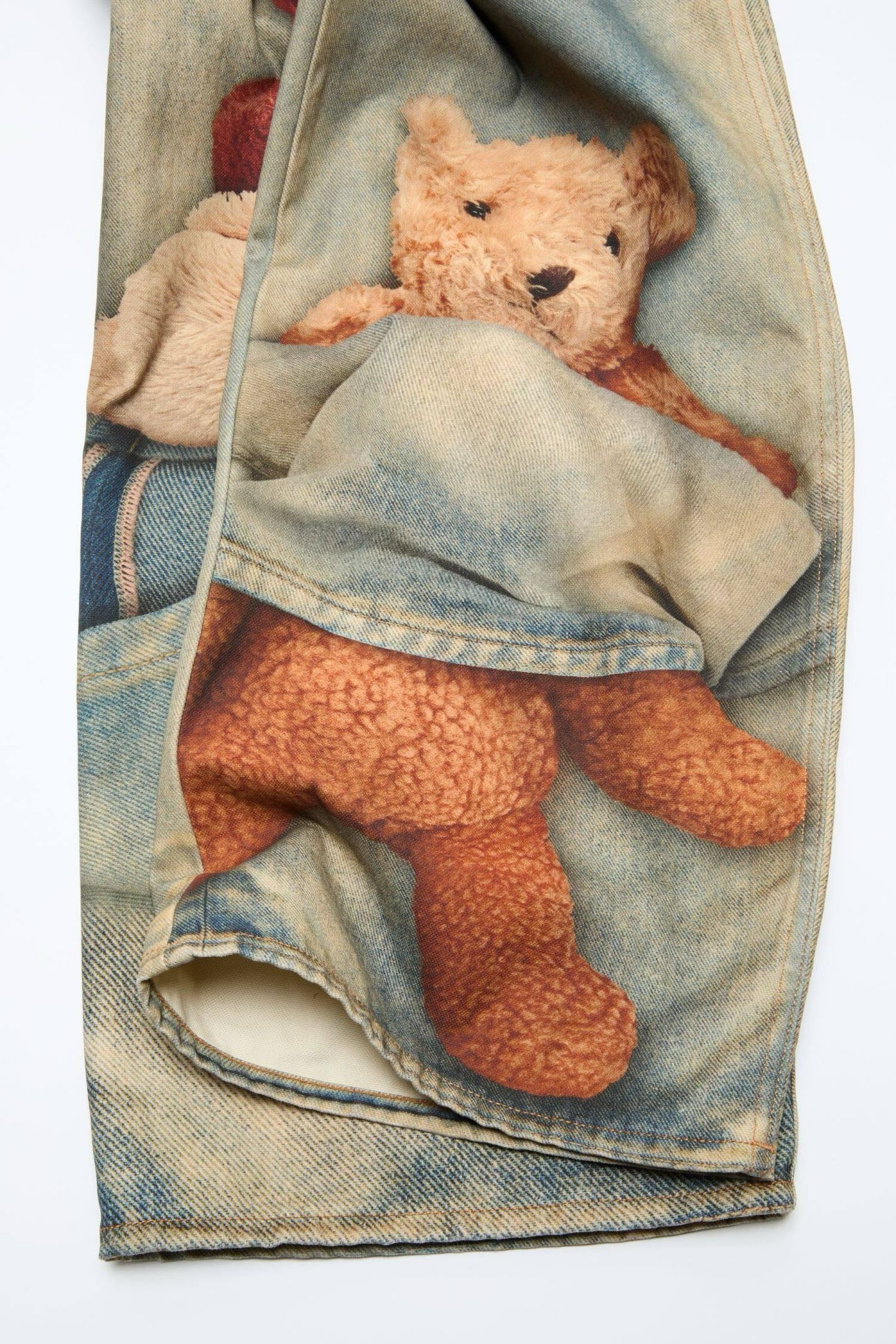 Teddy Bear Trompe-l'œil Printed Denim Jeans