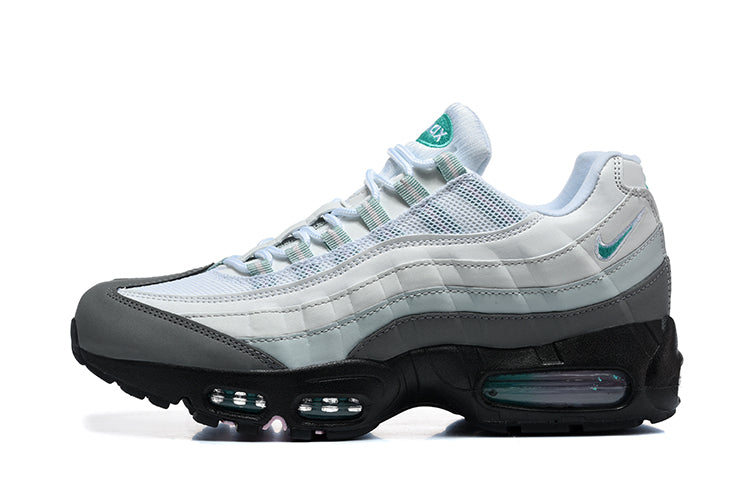This is a Nike Air Max 95 in a white, grey, and teal colorway.