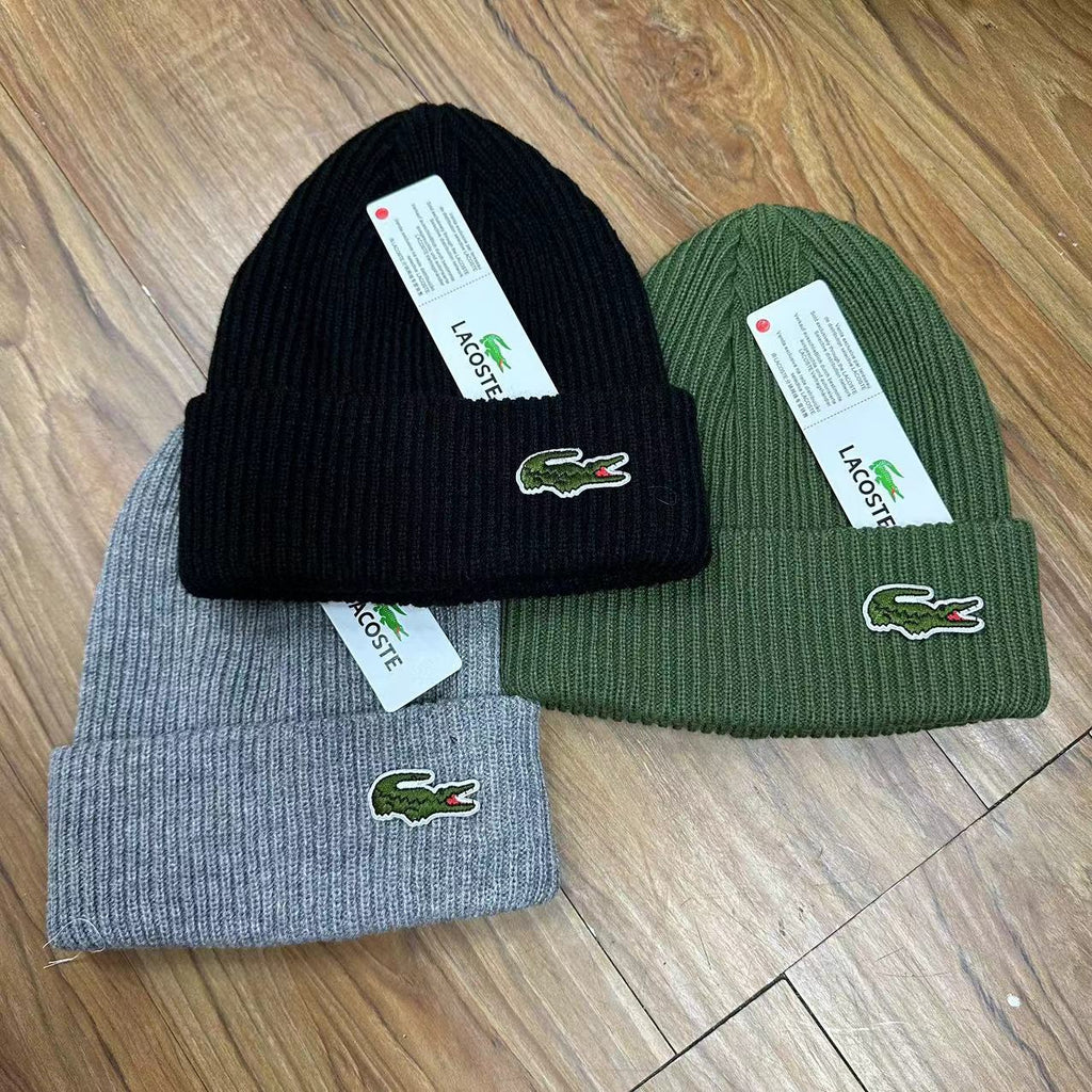 Lacoste Ribbed Cuff Beanie with Croc Patch