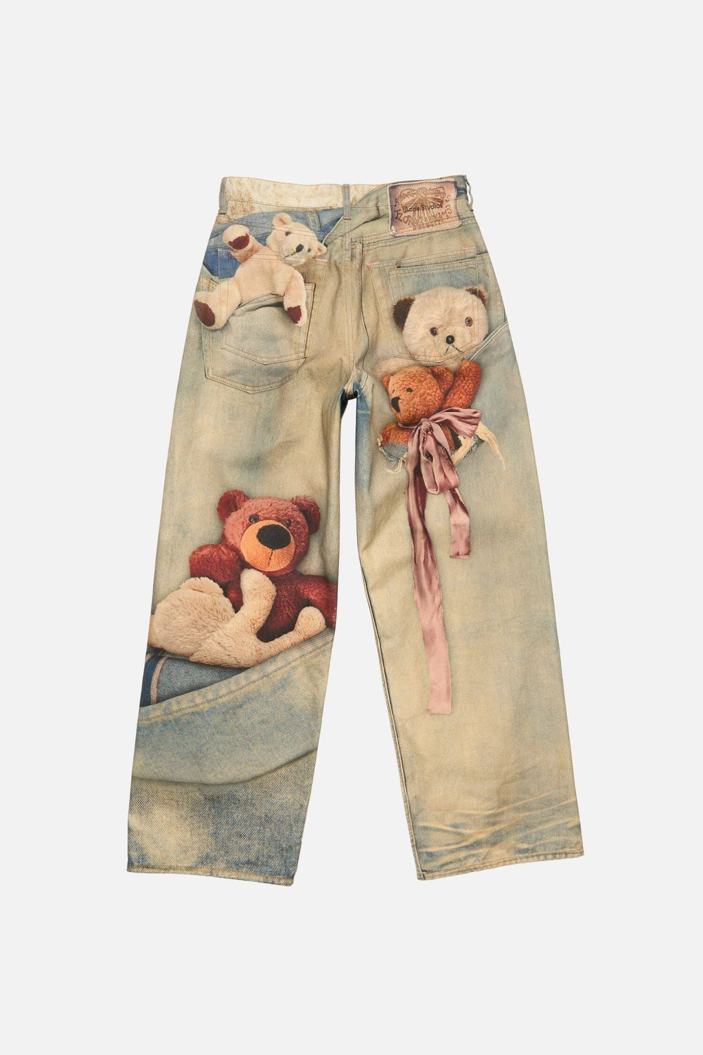 Teddybär Trompe-l'œil bedruckte Jeans