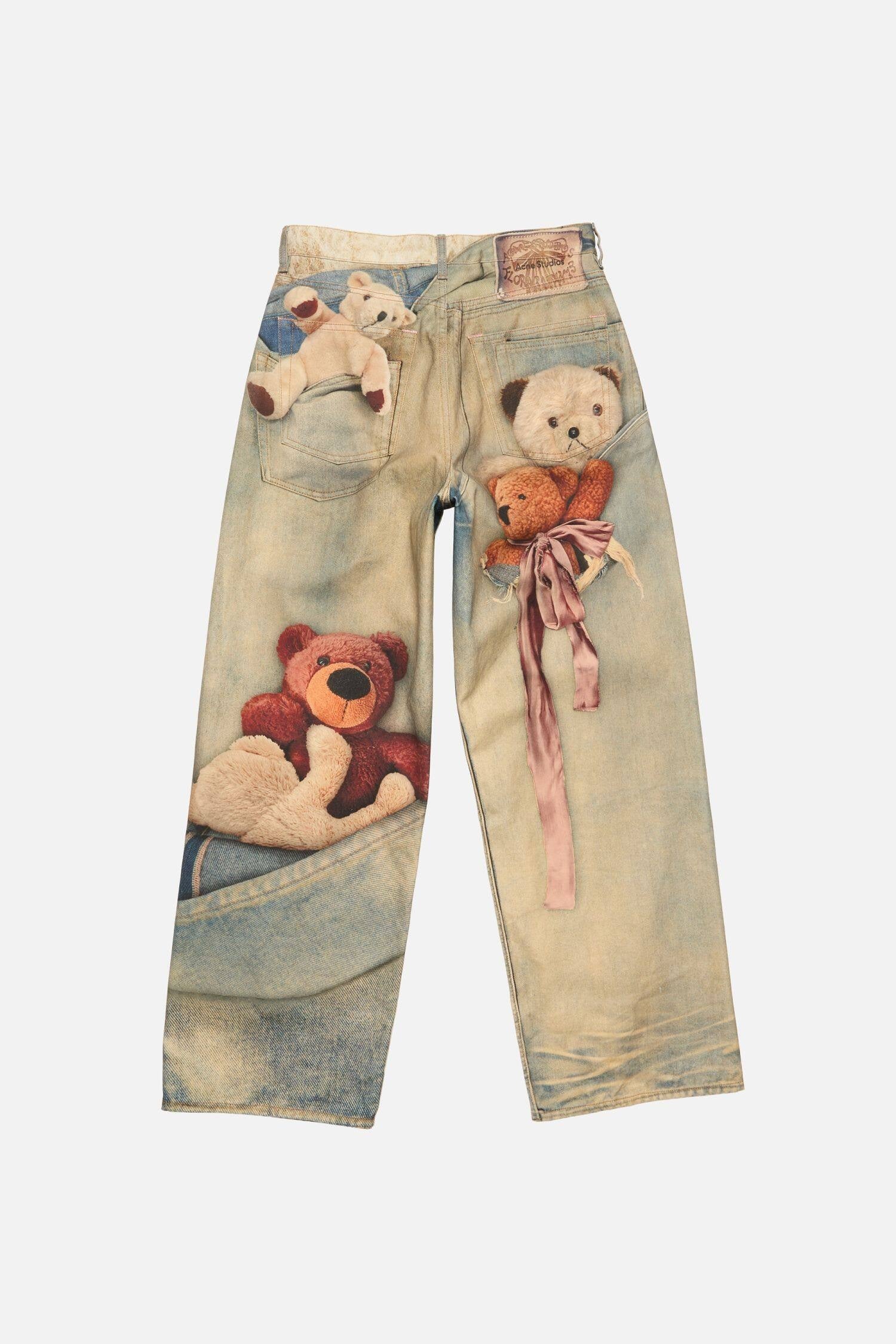 Teddy Bear Trompe-l'œil Printed Denim Jeans