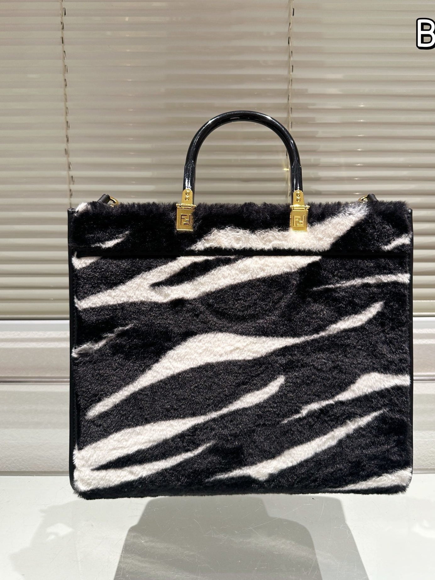 Fendi Sunshine Medium Zebra Fur Tote Bag