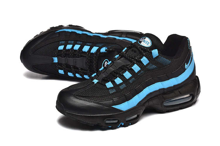 This is a Nike Air Max 95 in a black and university blue colorway