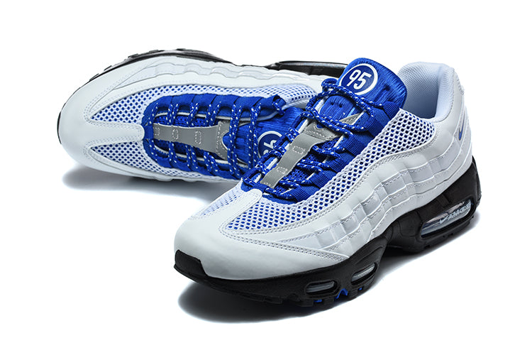 This is a Nike Air Max 95 in a white and royal blue colorway.