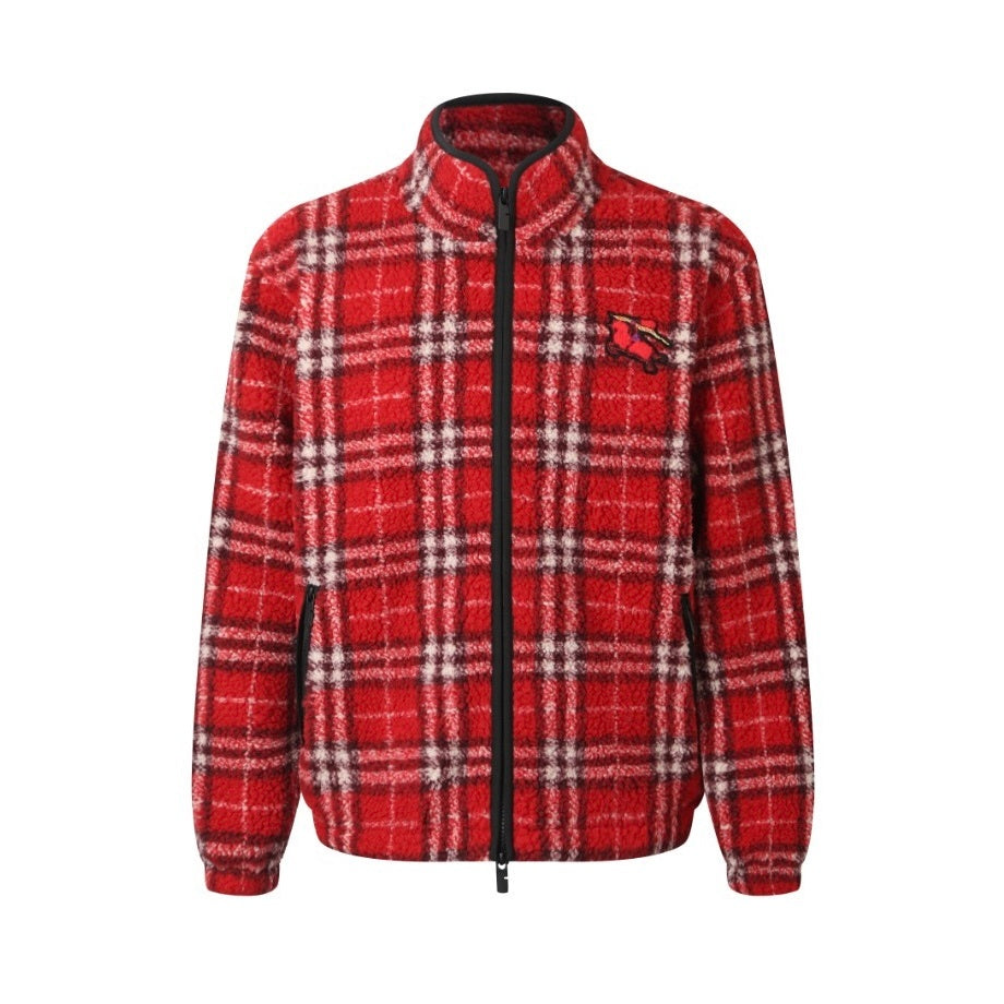 Burberry Check Fleece Zip Jacket - Red