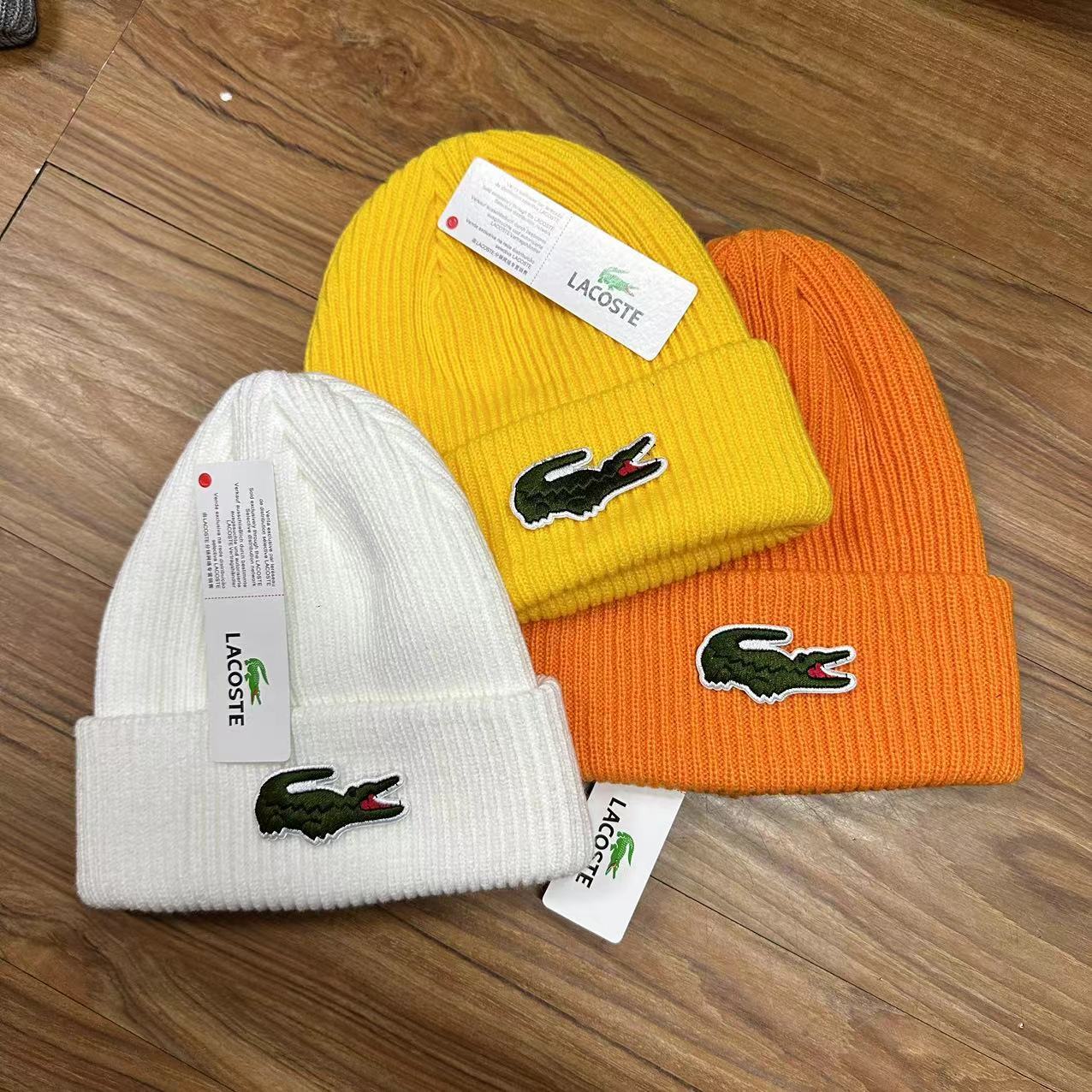 Lacoste Ribbed Cuff Beanie with Croc Patch