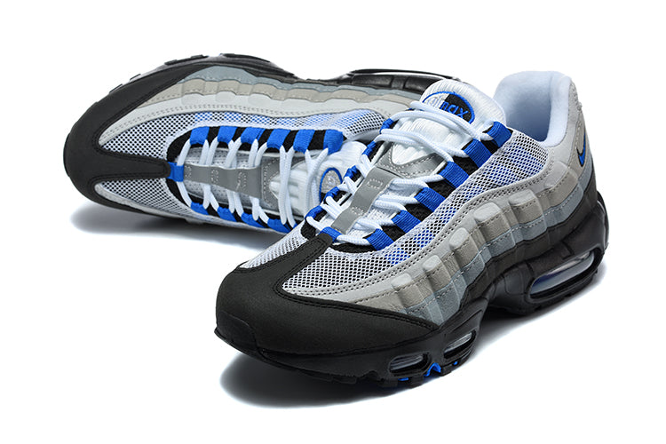 Nike Air Max 95 in a grey, black, and royal blue colorway