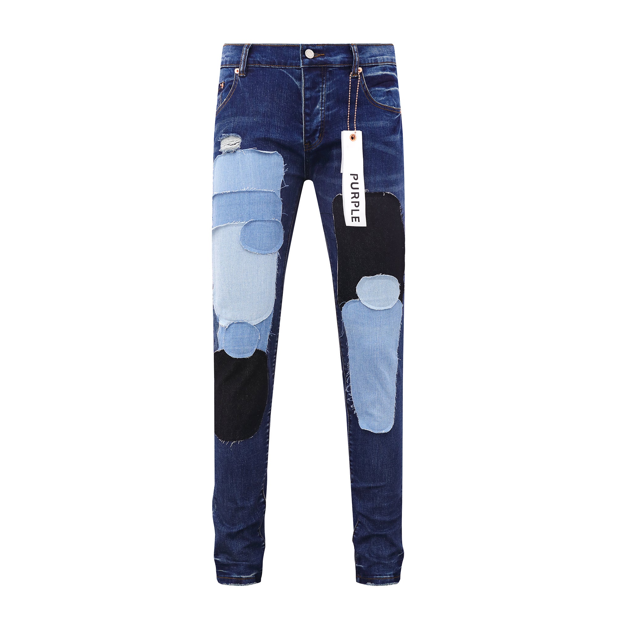 Purple Brand "Multi Patch" / "Patchwork" Skinny Jeans - Dark Wash