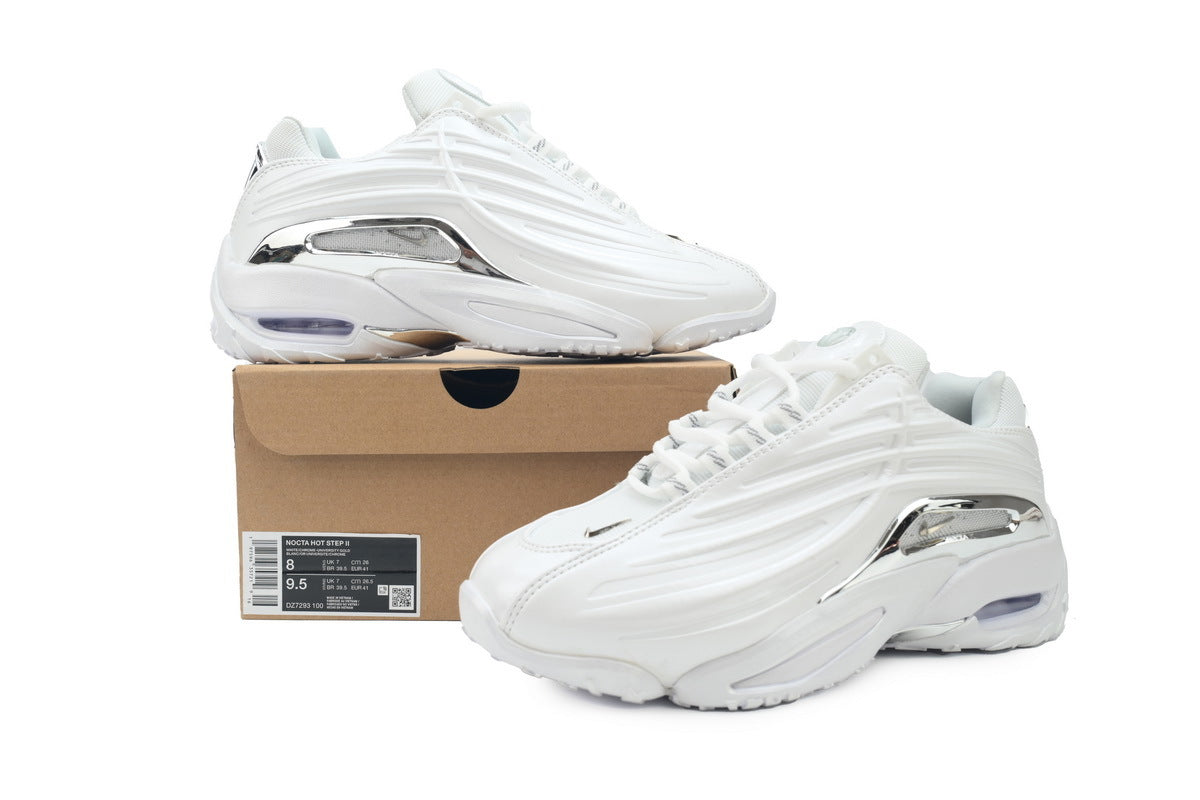 Nike Hot Step 2 x Drake NOCTA White/Chrome" Chrome heel + shank, all white upper