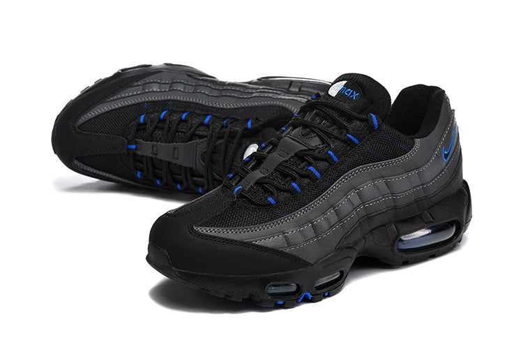 This is a Nike Air Max 95 in a black, grey, and blue colorway.