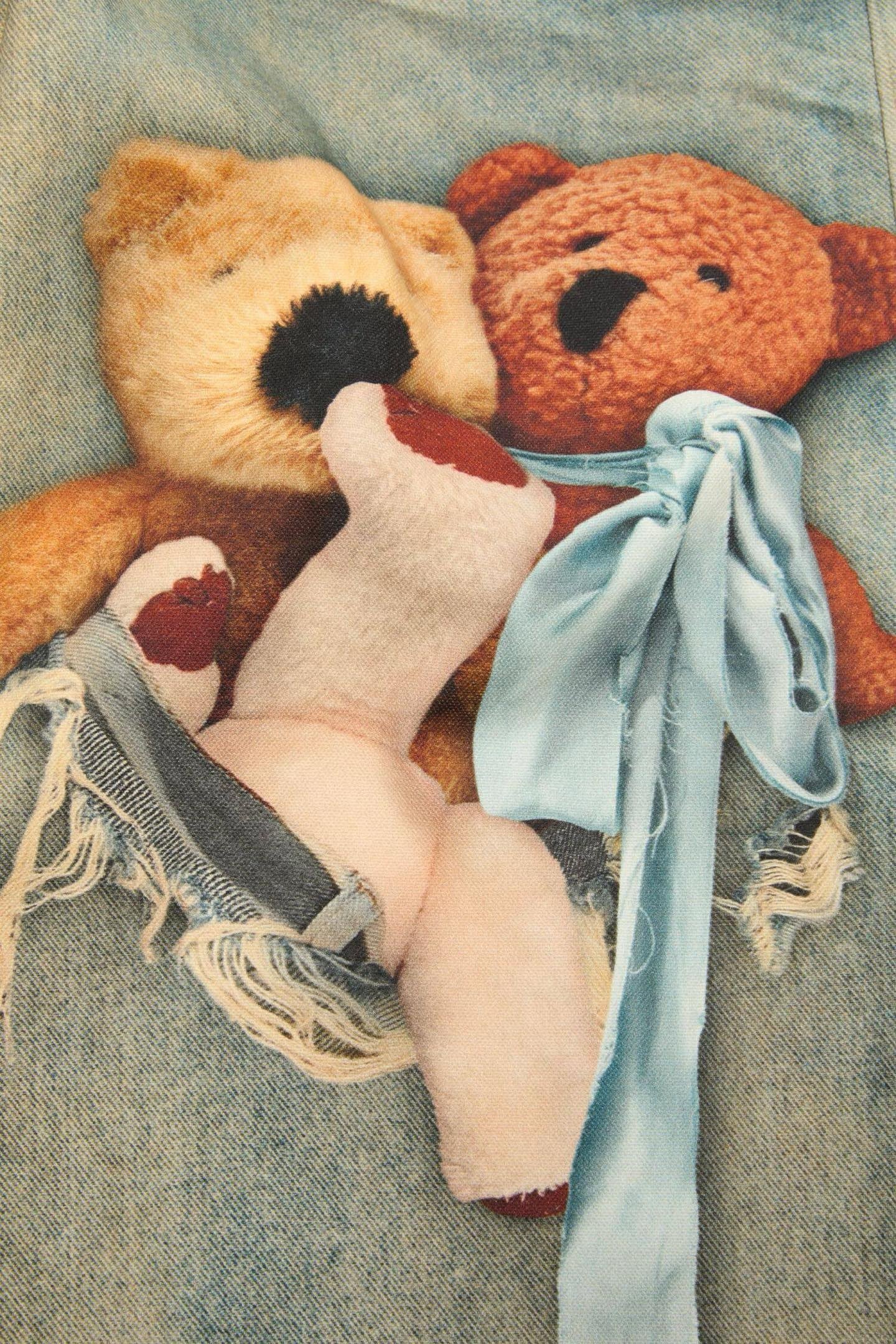 Teddy Bear Trompe-l'œil Printed Denim Jeans