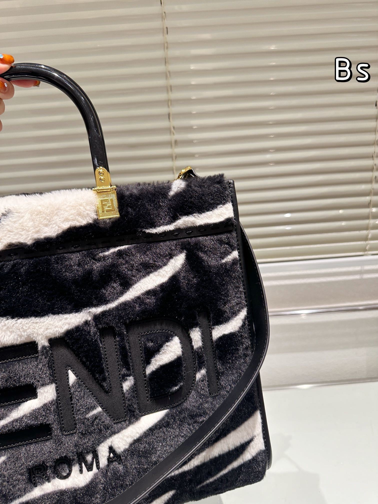 Fendi Sunshine Medium Zebra Fur Tote Bag