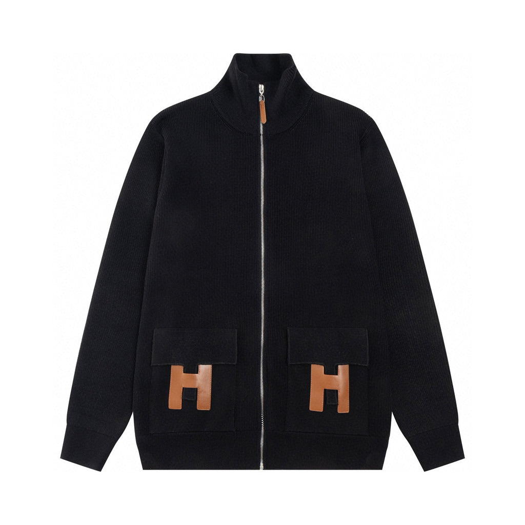Hermès"H"Patch Zip-Up Knit Cardigan/Jacket