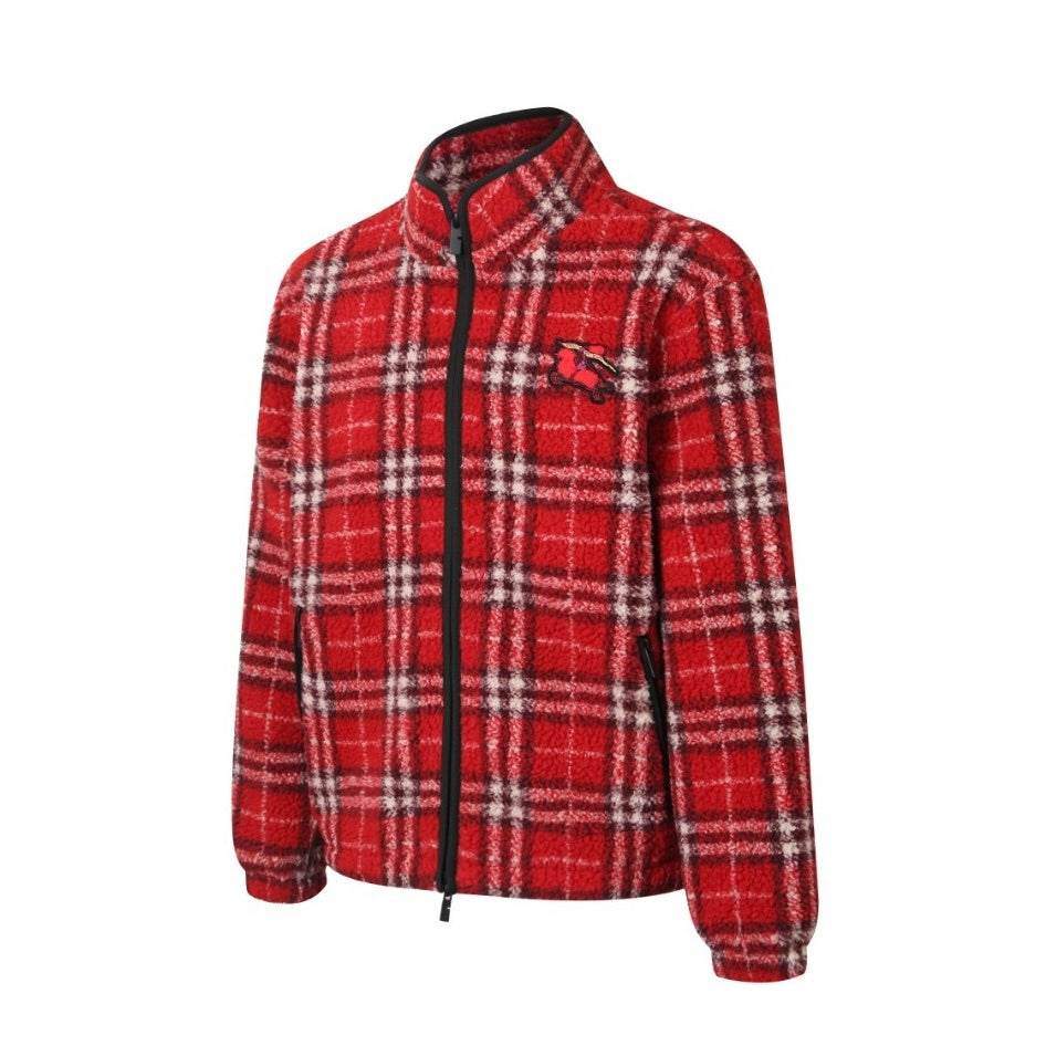 Burberry Check Fleece Zip Jacket - Red