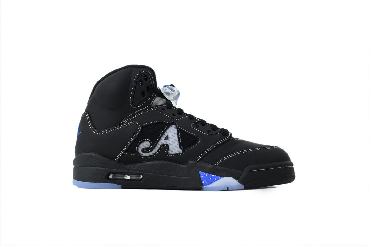 Awake NY x Air Jordan 5 Blackl + university blue accents + “NY” heel