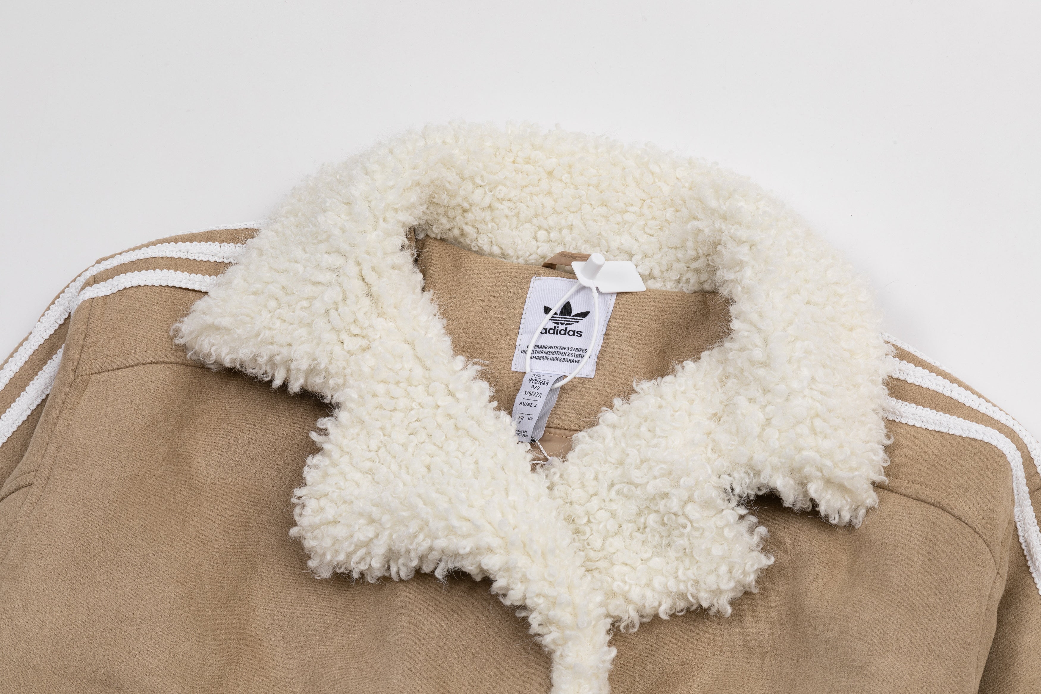 Addias Originals Cropped Sherpa Lined Faux Suede Jacket