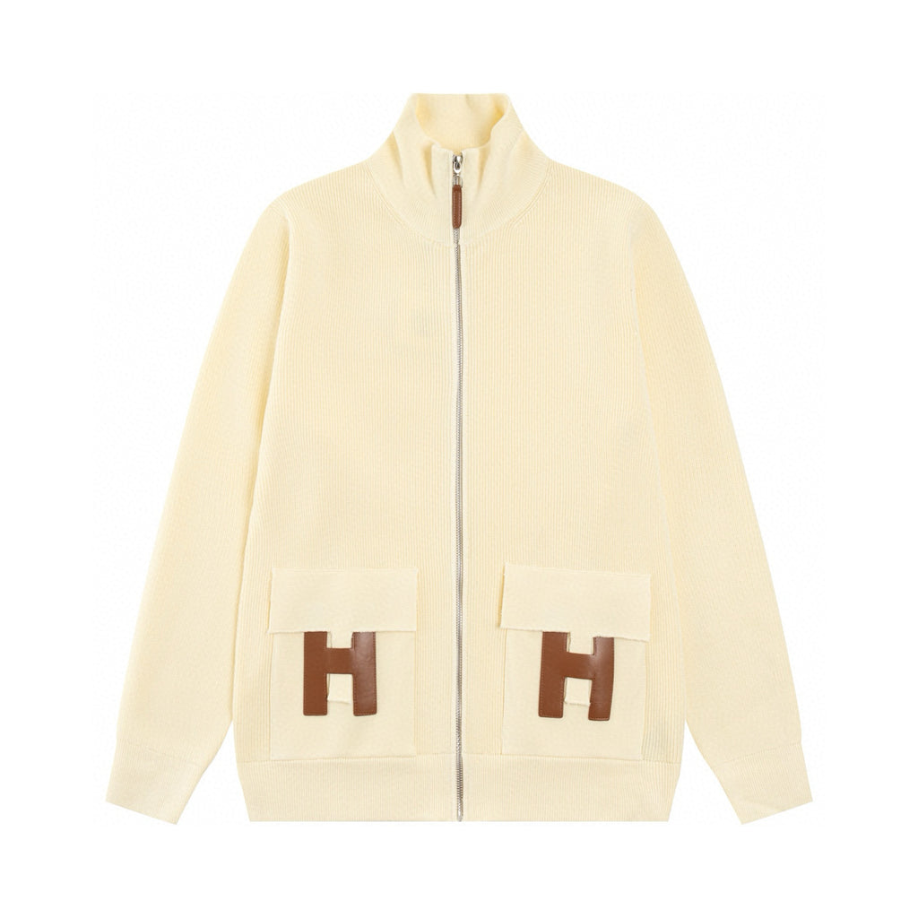Hermès"H"Patch Zip-Up Knit Cardigan/Jacket