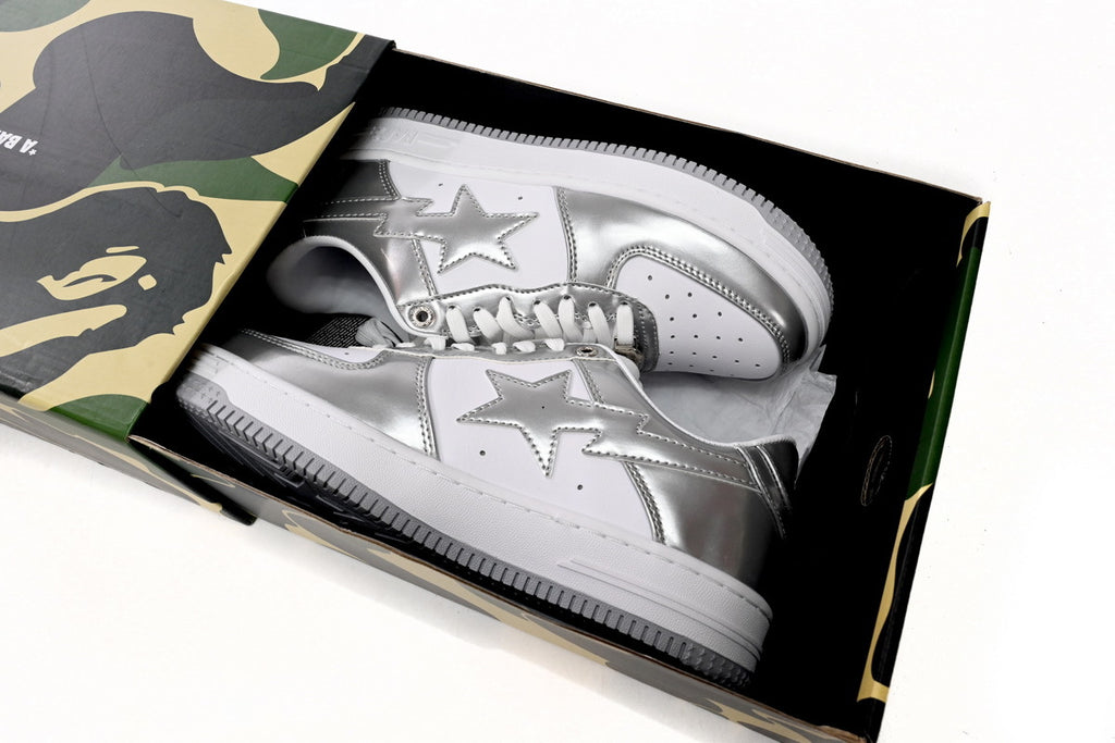 Bape Sta low White/Silver Metallic Patent