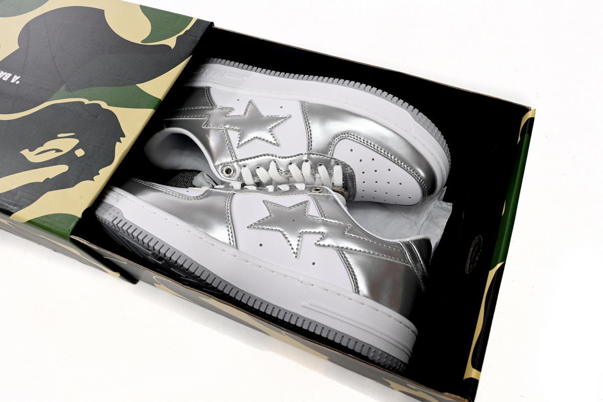 Bape Sta low White/Silver Metallic Patent