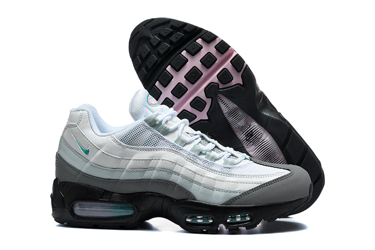 This is a Nike Air Max 95 in a white, grey, and teal colorway.