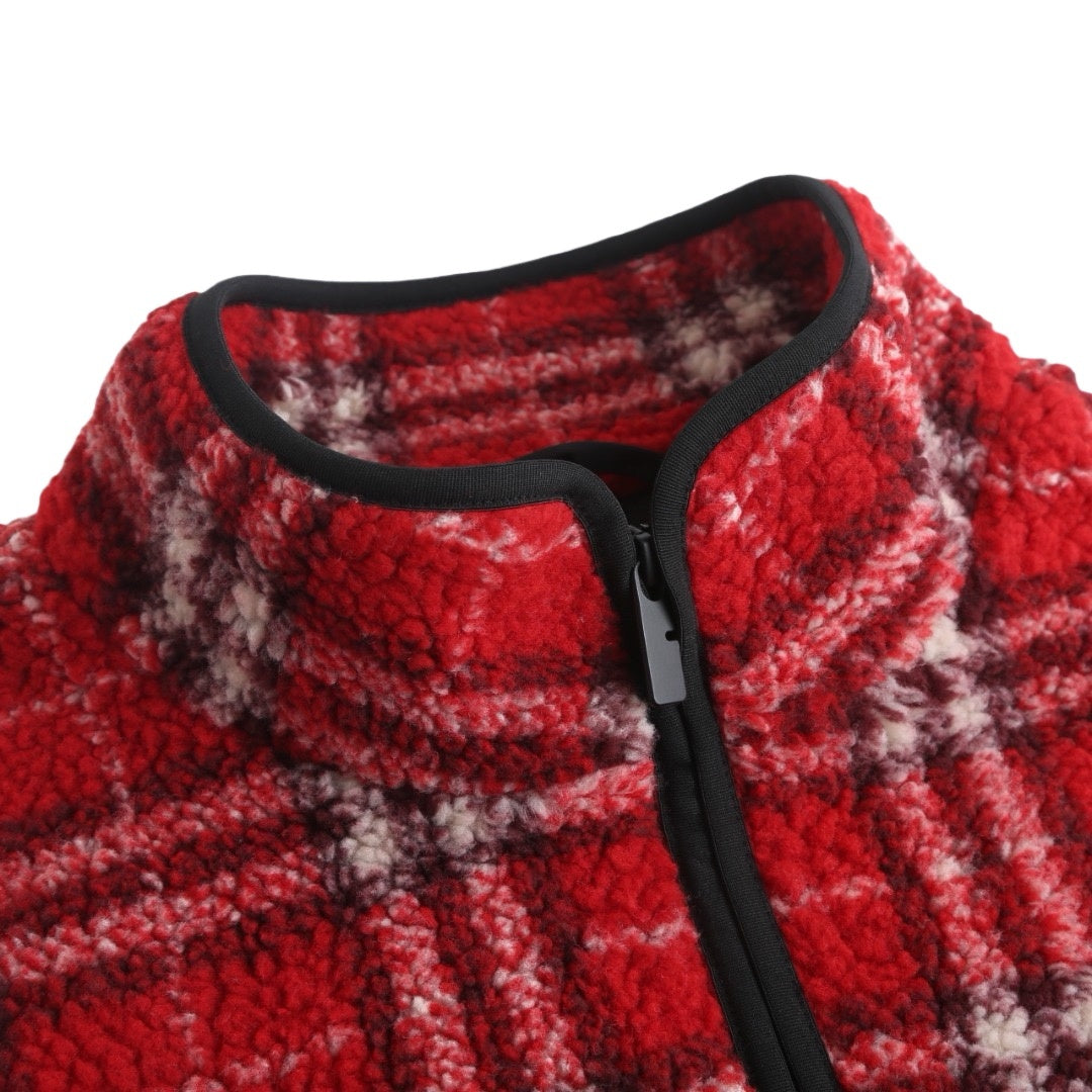 Burberry Check Fleece Zip Jacket - Red