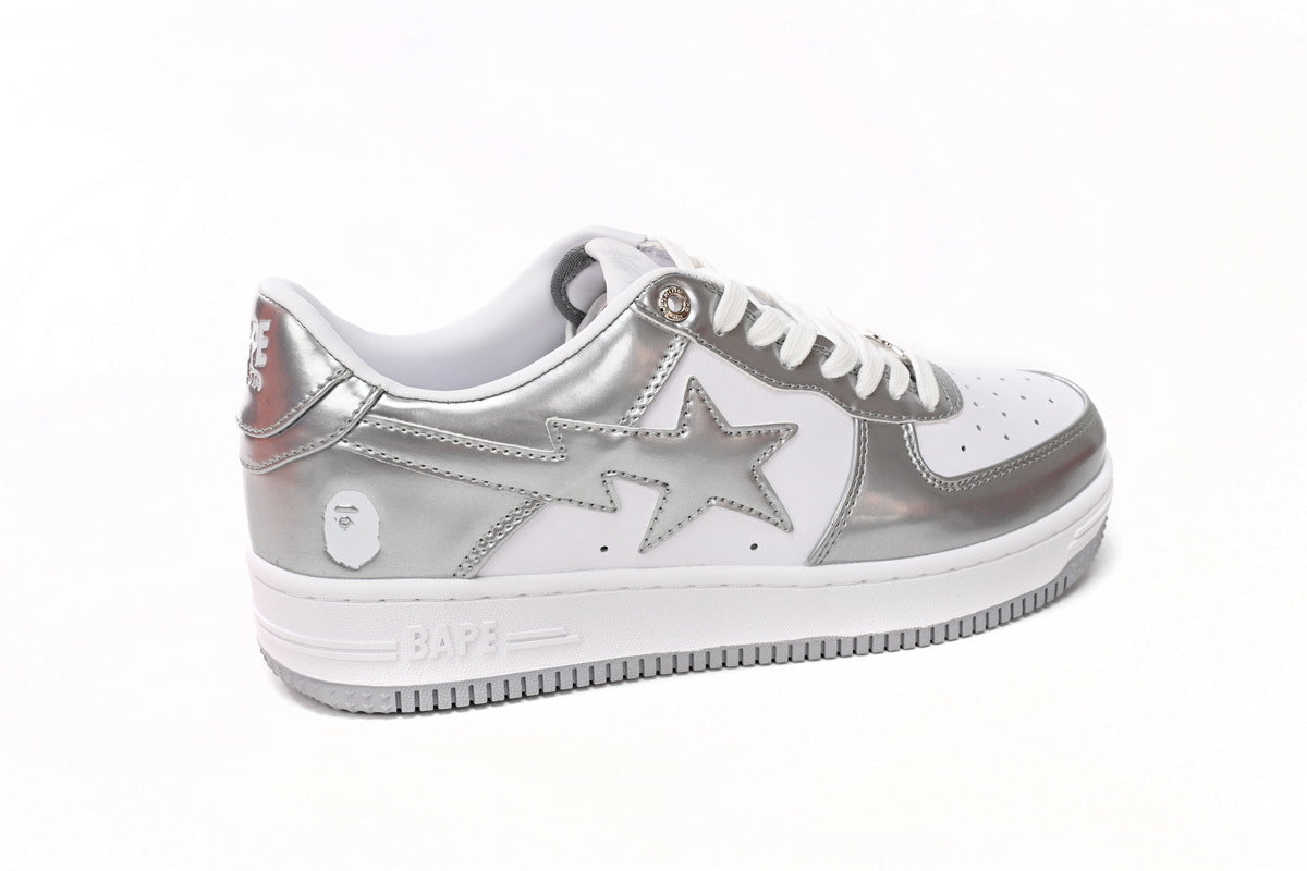 Bape Sta low White/Silver Metallic Patent