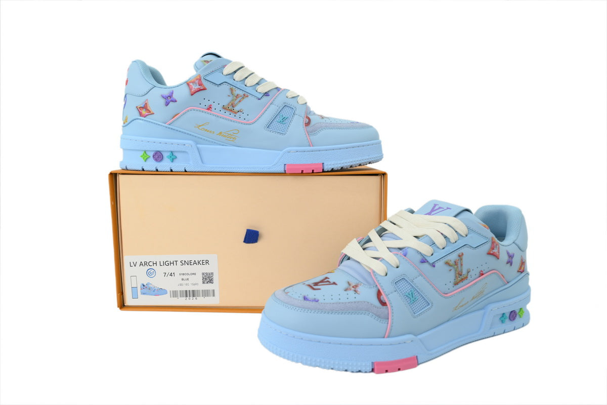 Louis Vuitton LV Trainer "Light Blue Flower Motif"