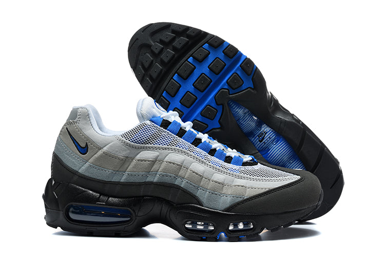 Nike Air Max 95 in a grey, black, and royal blue colorway