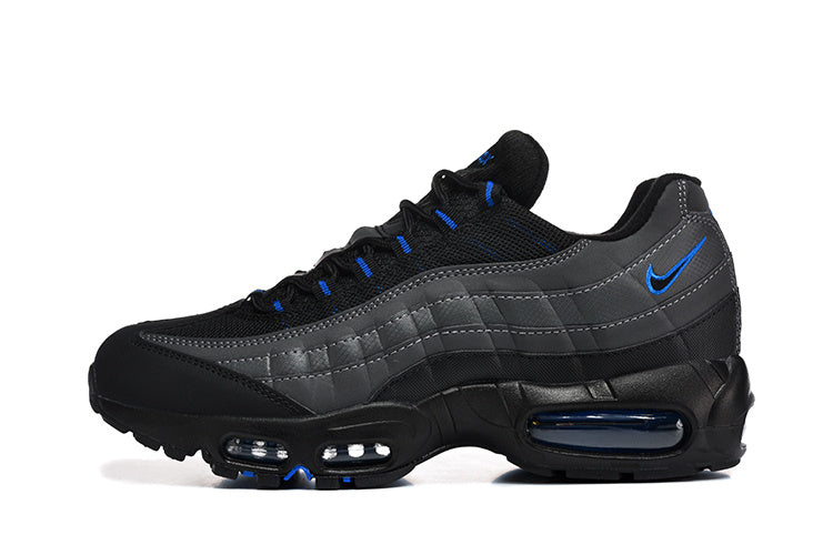 This is a Nike Air Max 95 in a black, grey, and blue colorway.