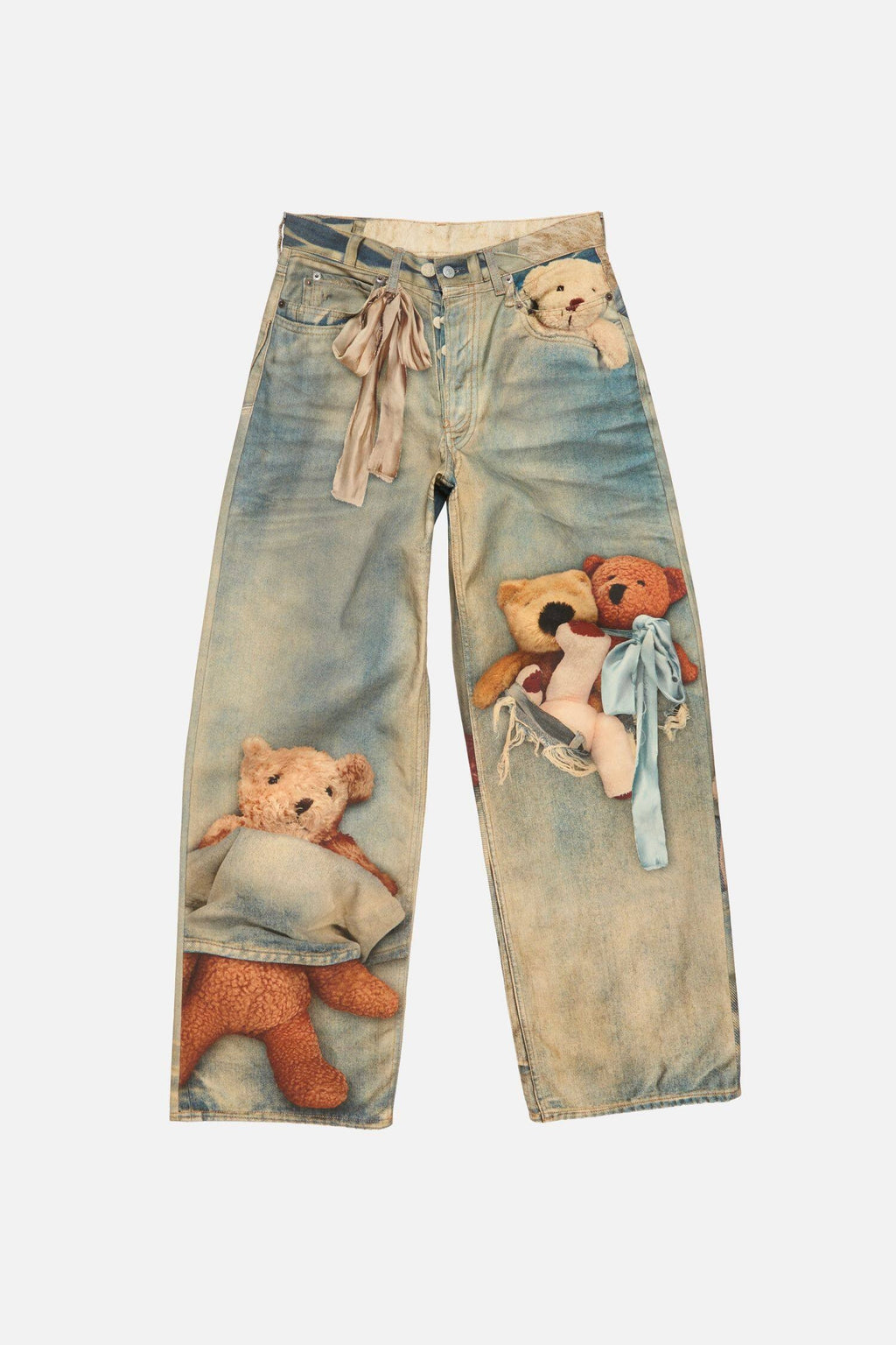 Teddybär Trompe-l'œil bedruckte Jeans