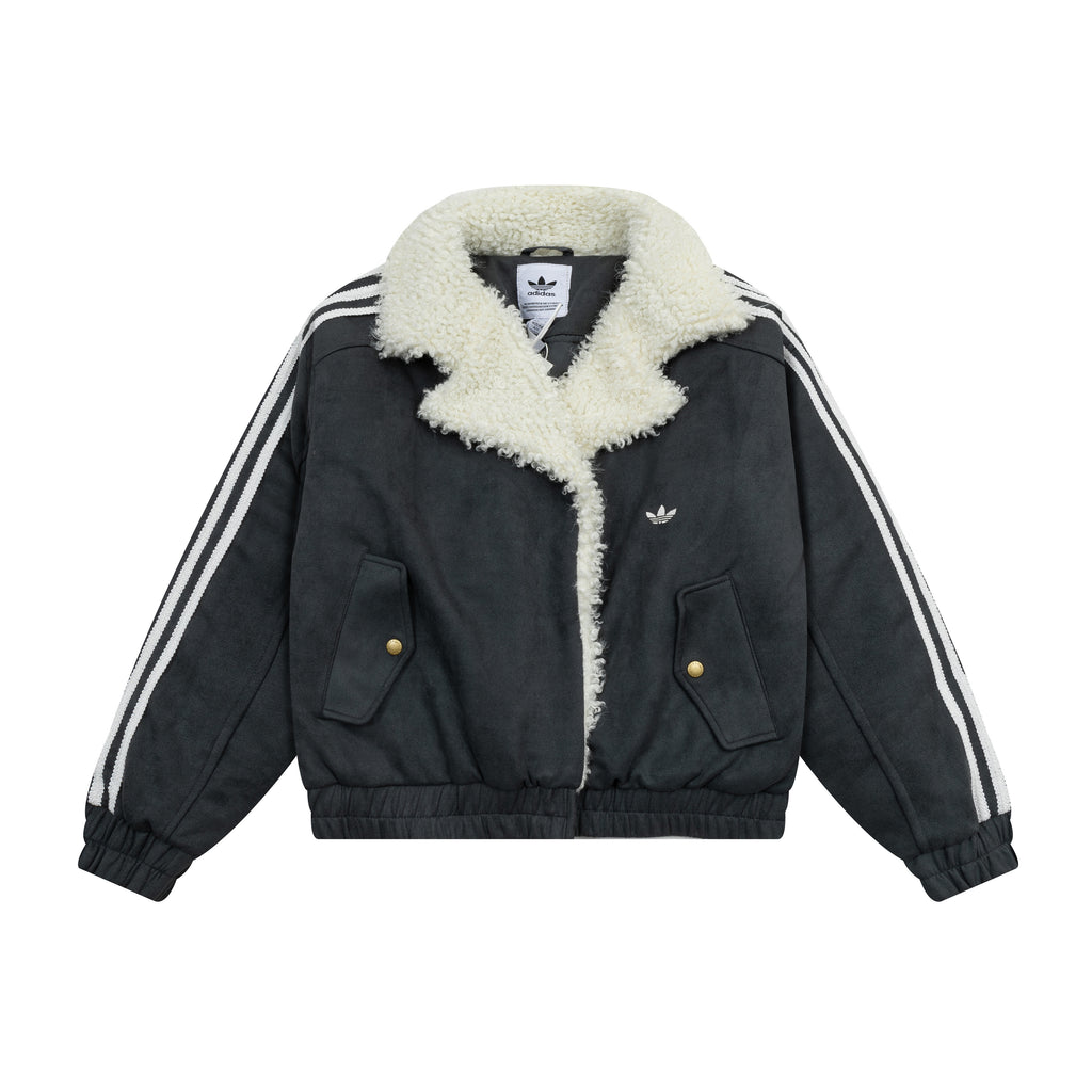 Addias Originals Cropped Sherpa Lined Faux Suede Jacket