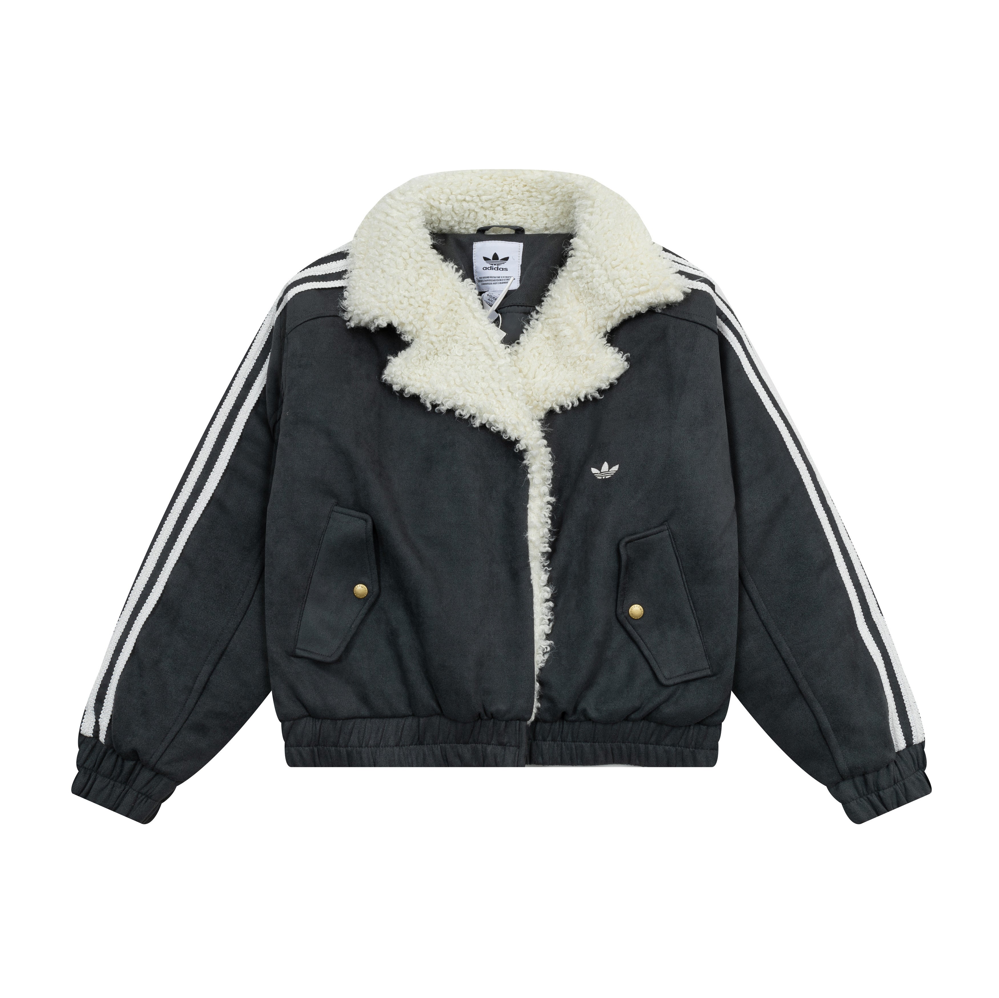Addias Originals Cropped Sherpa Lined Faux Suede Jacket
