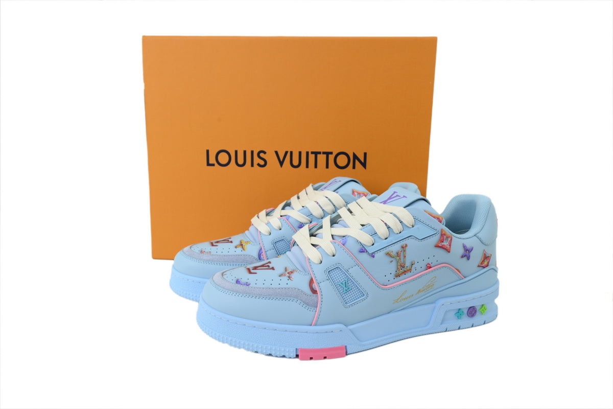 Louis Vuitton LV Trainer "Light Blue Flower Motif"