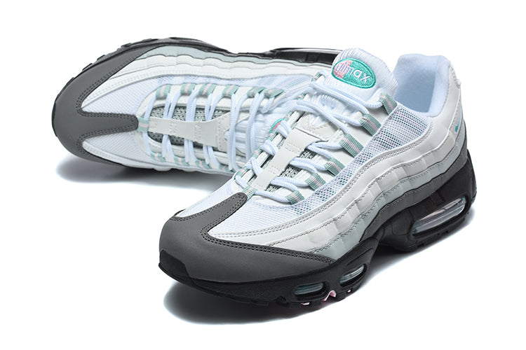 This is a Nike Air Max 95 in a white, grey, and teal colorway.