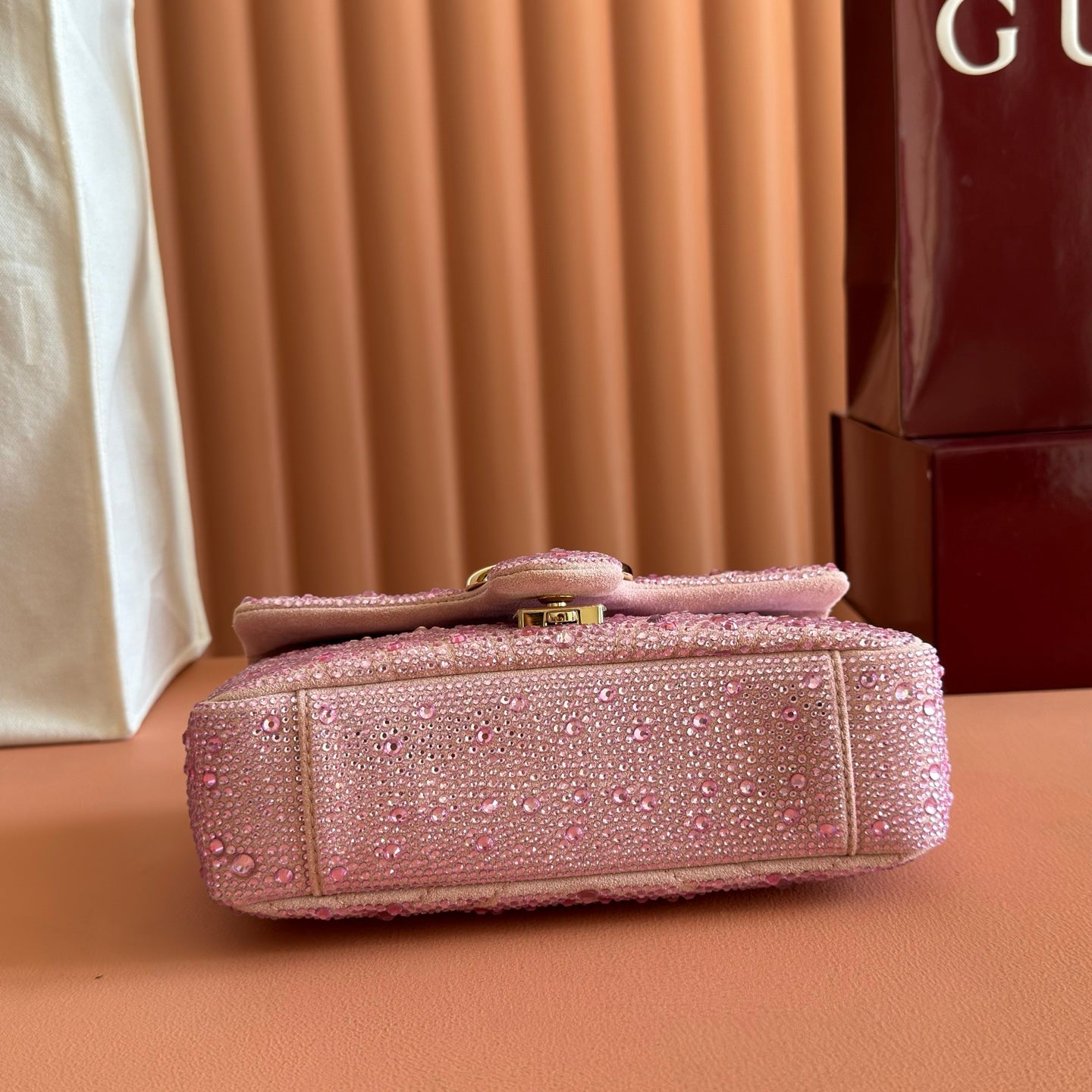 GG Marmont Crystal Mini Chain Bag - Pink