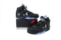 Awake NY x Air Jordan 5 Blackl + university blue accents + “NY” heel