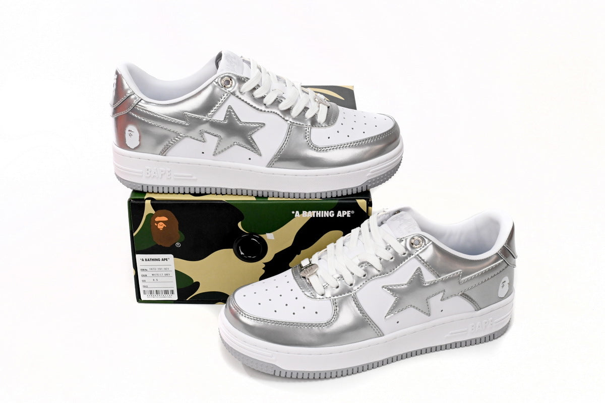 Bape Sta low White/Silver Metallic Patent