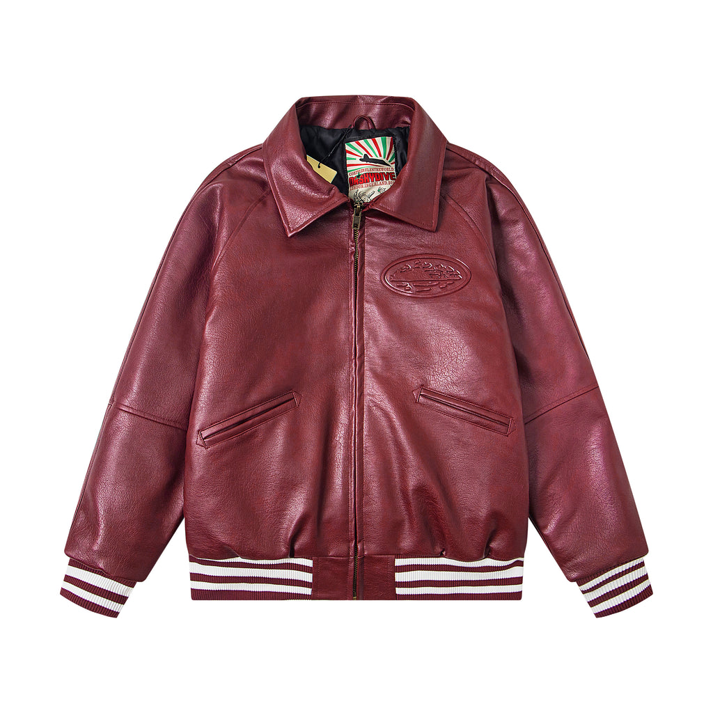 Corteiz Alcatraz Leather Bomber Jacket