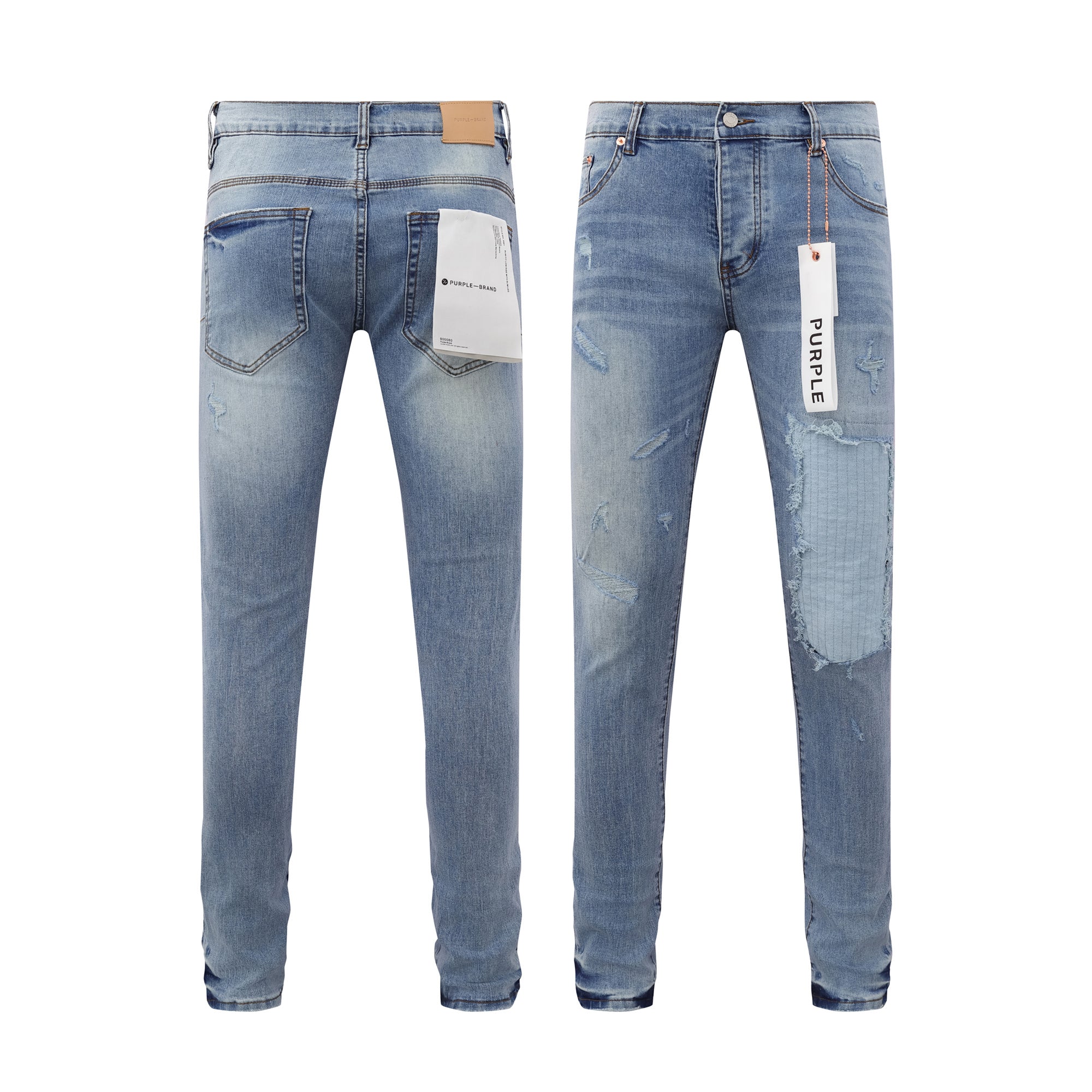 Purple Brand Light Wash Distressed Skinny Jeans