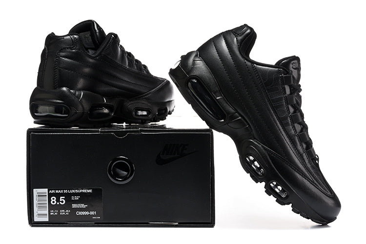 Nike Air Max 95 x Supreme collab in a full triple-black colorway.