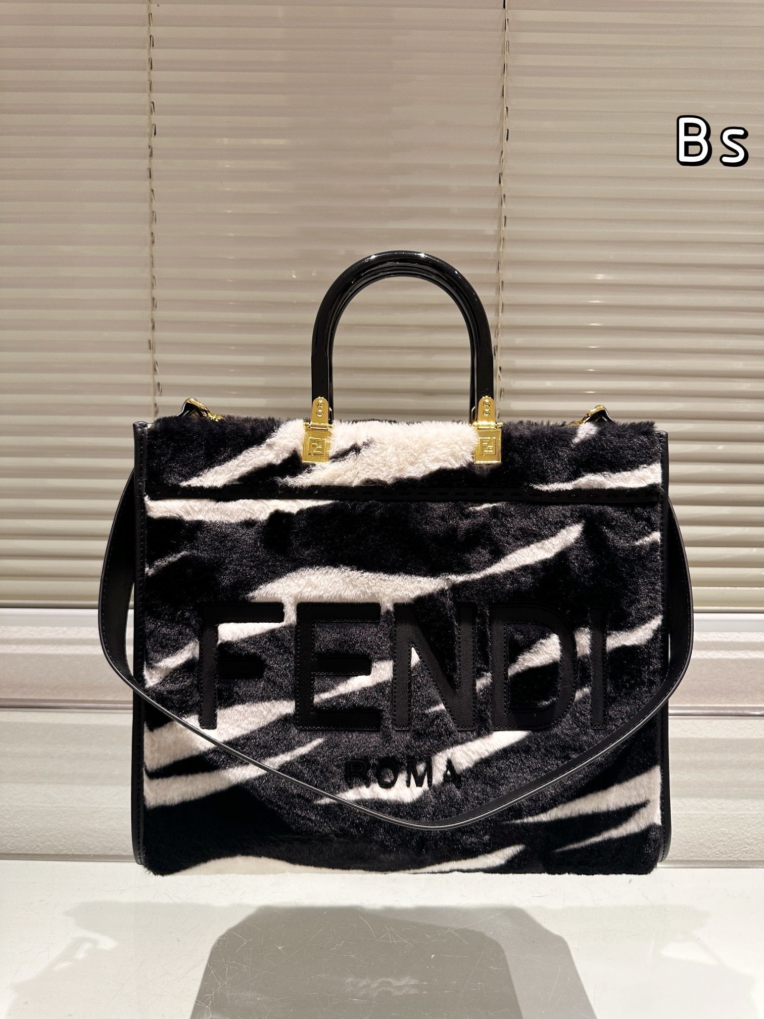 Fendi Sunshine Medium Zebra Fur Tote Bag