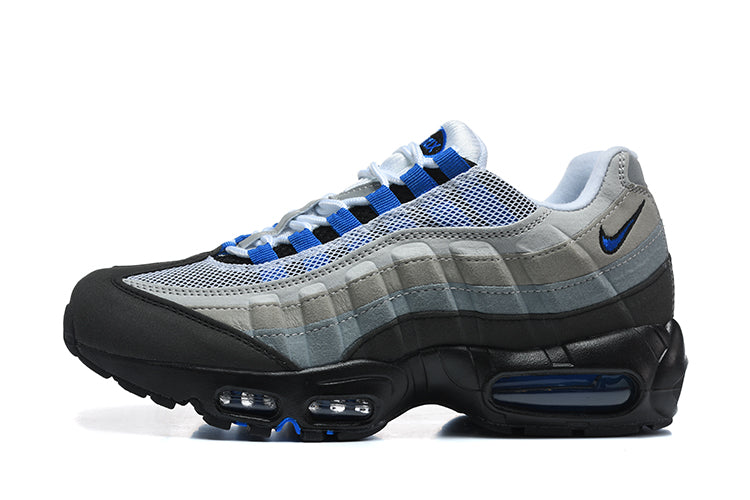 Nike Air Max 95 in a grey, black, and royal blue colorway